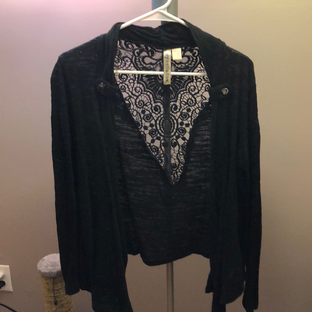 Black Cardigan with lace detail